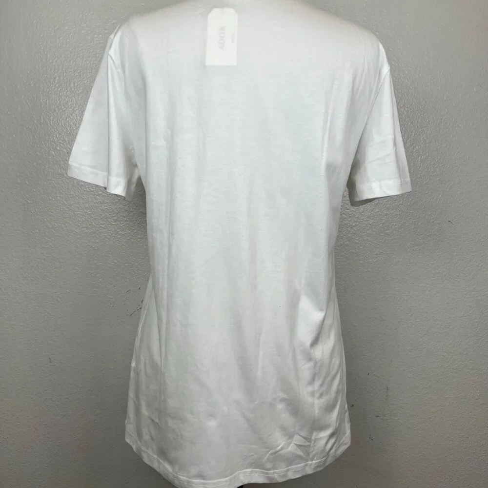 NWT ADOR Graphic Henley Short Sleeve White Tee Size‎ S